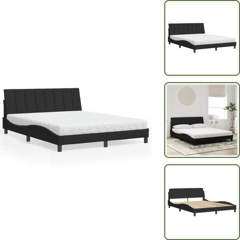 The Living Store Lit avec matelas noir 160x200 cm velours - Lit Double - Lit Plateforme - Lit Design - Lit Velours - Literie