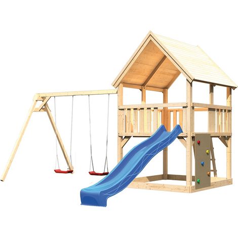 Akubi Spielturm Luis natur Rut. blau+DS+Kletterwand