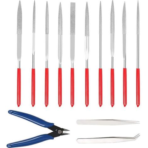 LANMOK Lime En Métal,13 PCS Lime Diamant Kit,Fichier de l'aiguille,Professionnel De Bijoutier Précision Diamond Lime Aiguille En (1/4)