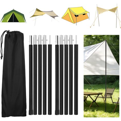 TolleTour 2pcs Zeltstangen 2m Schwarz Tarpstange Sonnensegel Stange Alu Aufstellstangen