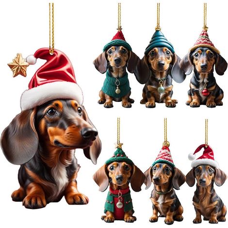 7-teiliges Set lustiger Hunde-Weihnachtsbaumschmuck, kleine Hunde-Ornamente für Weihnachtsbaum und Auto-Rückspiegel (1/5)