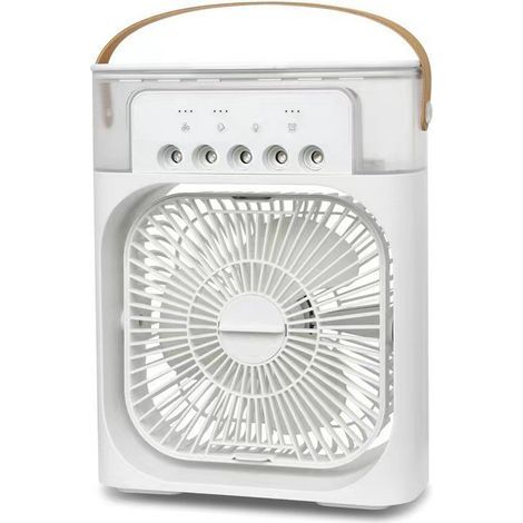 Kleiner, leiser Luftbefeuchter, tragbarer 4-in-1-USB-Luftbefeuchter mit Wassersprühfunktion, 7-farbiger LED-Beleuchtung und 3 Geschwindigkeitsstufen (weiß). (1/5)