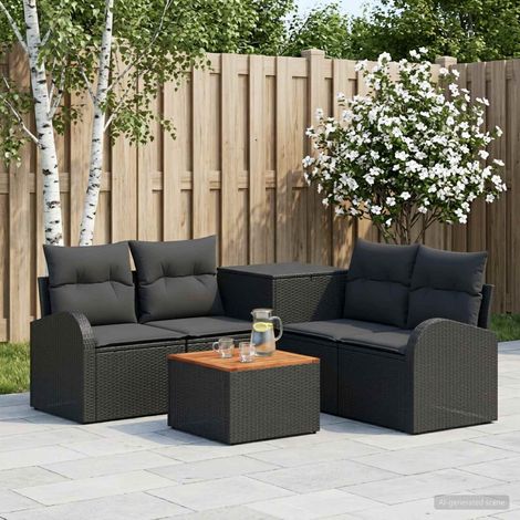 Set di divani 6 pz Nero Rattan sintetico e Acciaio vidaXL (1/5)