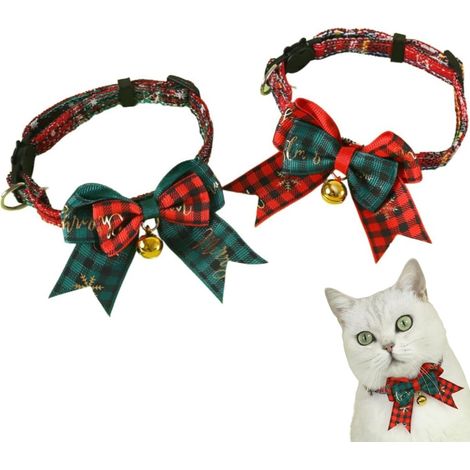 Collier De Noël Réglable Pour Chat - Boucle Anti-Étranglement - Rouge Et Vert Avec Nœud - 17 À 33 Cm - Lot De 2 (1/5)