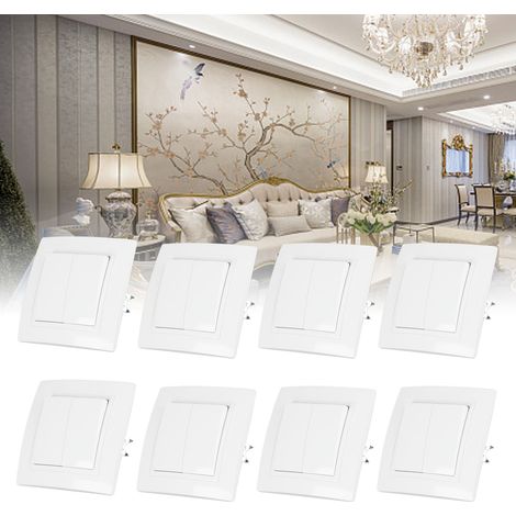 Lot de 8 interrupteurs muraux bipolaires de style européen, 10 A/250 V, panneaux d'interrupteurs muraux bipolaires à un seul poste de style européen. (1/5)