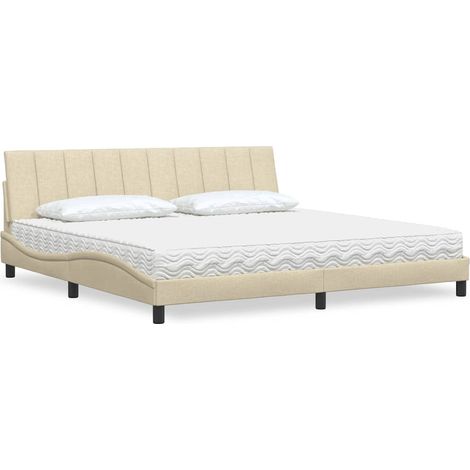 vidaXL Lit avec matelas Hanko crème 200x200 cm tissu (1/5)