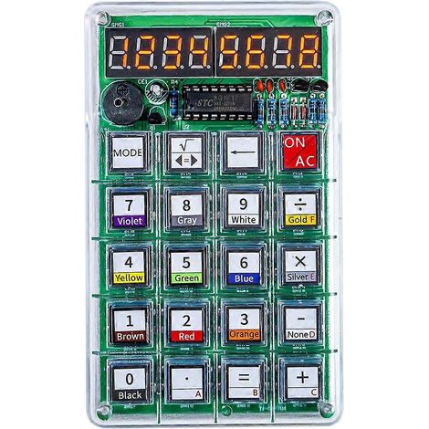 Löt-Übungsset mit elektronischem Taschenrechner, Widerstandsrechner und transparentem Gehäuse. (1/5)