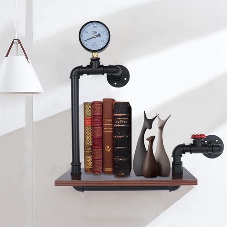 Scaffale sospeso industriale a tubi per libri – Unità di stoccaggio a parete – Scaffalatura in tubi di ferro stile vintage – Supporto a muro per ufficio o soggiorno – Stile retrò