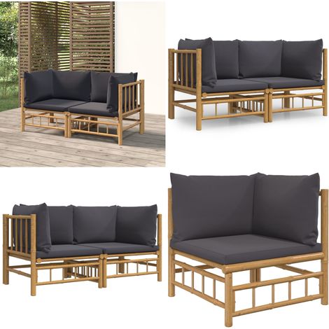 Canapés d'angle de jardin avec coussins gris foncé 2 pcs bambou - Canape D'angle - Mobilier De Jardin - Salon De Jardin - Bambou - Meubles Exterieur - Home & Living (1/5)