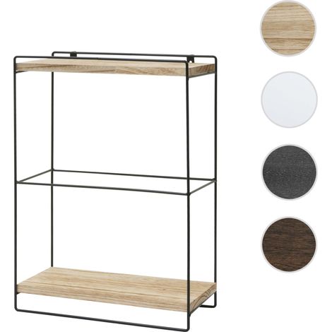 Etagère murale HWC-K77 - étagère suspendue Etagère de cuisine - bois massif métal industriel 2 étagères 50x35x17cm - brun foncé (1/5)