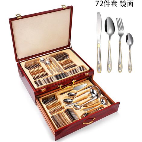 (Ensemble de 72 pièces - finition miroir) Ensemble de couverts en acier inoxydable comprenant couteaux, fourchettes et cuillères (1/2)