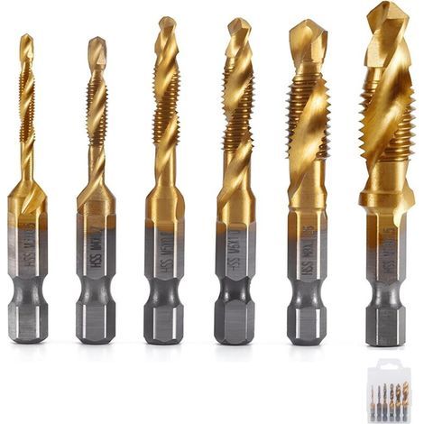 6-teiliger Gewindebohrersatz, Sechskant-Schaftbohrer, HSS-Spiralgewindebohrer, Gewindebohrer für Spiralnutbohrmaschinen M3-M10, kurz (1/5)