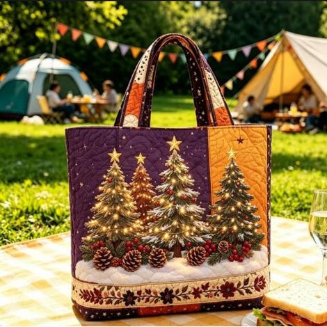 New Retro Santa Claus Print Tote Bag, Reusable Holiday Shopping Bag - C -