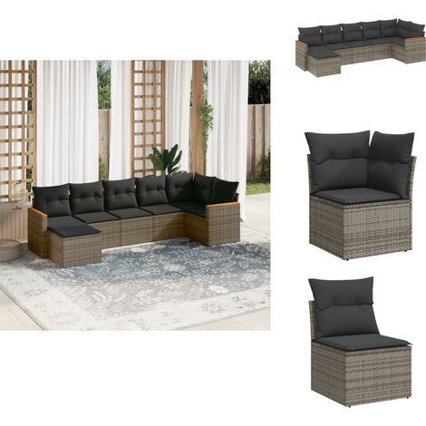 7-tlg. Garten-Sofagarnitur mit Kissen Grau Poly Rattan - Gartenmöbel - Sofasatz - Outdoor-Lounge - Rattanmöbel - PE-Rattan (1/5)