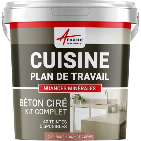 Béton ciré cuisine, plan de travail, crédence, évier sol et mur revêtement mural décoratif kit complet - 10 m² (en 2 couches) Rocou Orange Cuivre - ARCANE INDUSTRIES