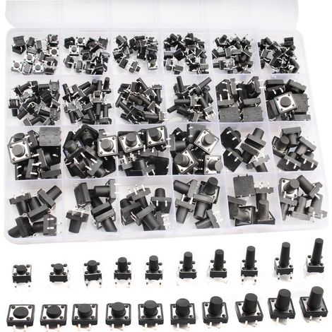 20 Valeurs 250 Pièce Boutons poussoirs tactiles Micro,bouton-poussoir momentanés mini bouton poussoir Micro Interrupteur Pour Clé Télécommande De Voiture Arduino (6MM x 6MM/12mmx12mm)