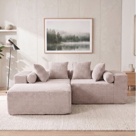 Modulares Ecksofa 266 x 110 x 60,01 cm, 3 Module, Chenille-Bezug beige HAVRYA (1/5)
