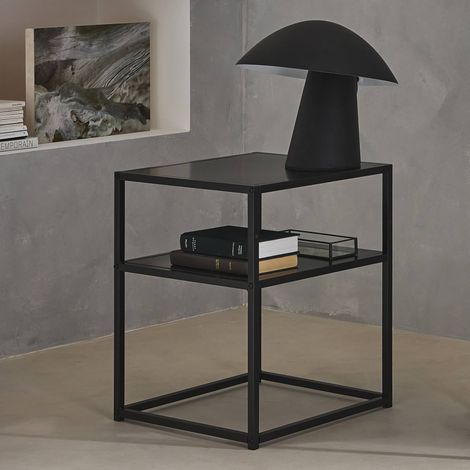 Table de chevet en métal noir. 1 étagère. INDUSTRIELLE L 43 x l 40 x H 52cm (1/2)