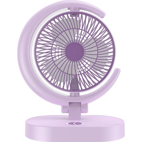 1 Ventilateur de bureau, pliable, portable, rechargeable USB, 4 vitesses, éclairage LED, ABS, pour maison et voyage (1/5)