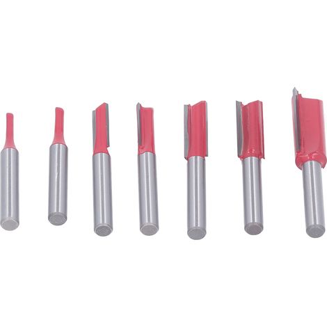 Jeu de 7 fraises droites à queue de 6,35 mm en acier tungstène, pour rainurage et ébarbage du bois. (1/5)