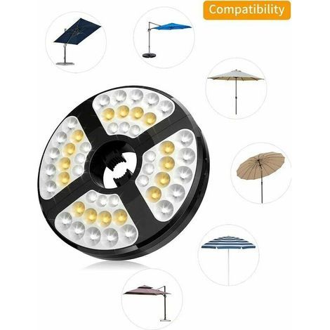 Lampes pour Parasol, 48 LED Rechargeable Lumiere de Parasol, avec 3 Modes d'Éclairage 7-14 Heures Luminaire LED Parasol sans Fil Réglable pour Parasol de Jardin Terrasse Patio Extérieure Tente (1/5)