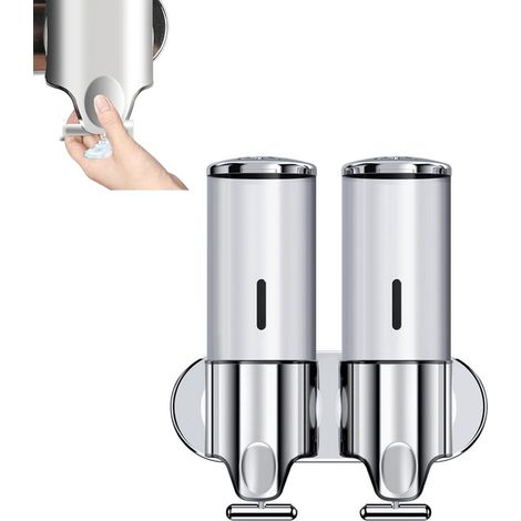 2-in-1 Wandseifenspender, 2 x 500 ml, silber, für Küche und Bad - AquaForge (1/5)