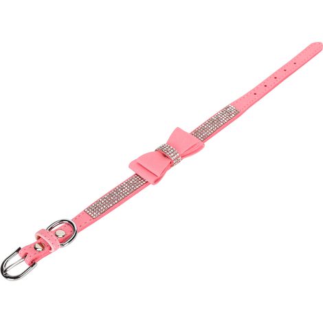 Collier pour chat en microfibre ajustable avec double nœud papillon et strass scintillants, rose, taille S (1/5)