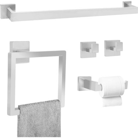 Set di 5 accessori da bagno in acciaio inox argentato, portasciugamani a parete da 60 cm (1/5)