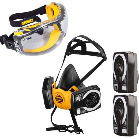 Dewalt P3 Half Mask Respirator Medium Dust Mask + Extra P3 Filters + Goggles (1/5)