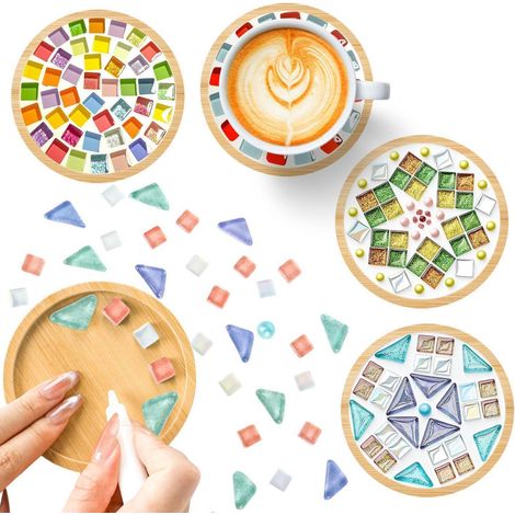 Mosaik Untersetzer Bastelset für Erwachsene, 4er Set Bambus, DIY Dekoration (1/4)