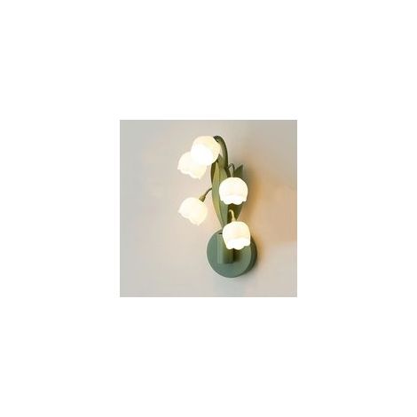 Applique murale à fleurs moderne, luminaire mural vert élégant, lampe murale de chevet en verre de lys créatif français pour chambre à coucher, cuisine, îlot, lampe murale décorative d'intérie (1/5)