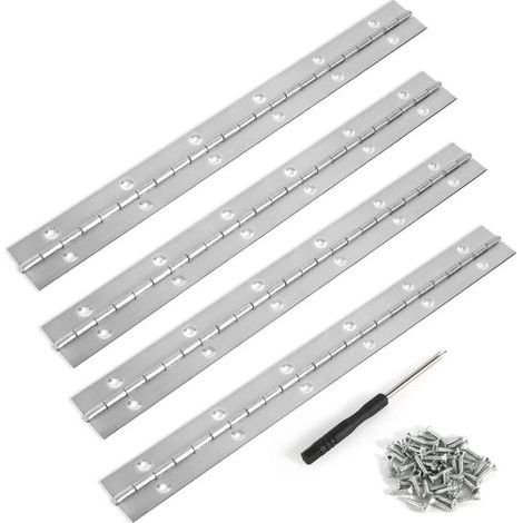 Charnière piano inox 30 cm Lot de 4 charnières en acier inoxydable 304 Installation rapide avec vis incluses Pour meubles et bateaux (1/5)
