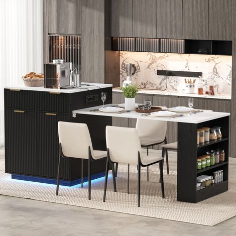 Isola cucina con ruote 127,5x67x92 cm in MDF nero estensibile – MEUBLIV (1/5)