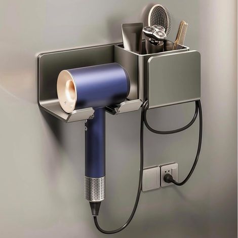 Support mural pour sèche-cheveux – Support de salle de bain en métal auto-adhésif – Compatible avec les sèche-cheveux Dyson (noir)