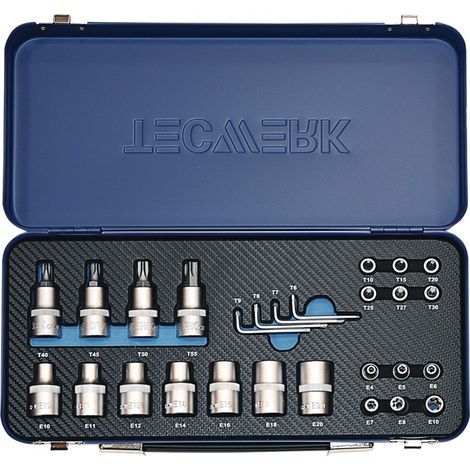 TECWERK Steckschlüsselsatz 27-tlg.1/4+1/2 Zoll T10-T55/E4-E20 TECWERK