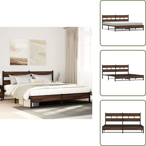 Letto con testiera - vidaXL Giroletto senza Materaso in Metallo Rovere Marrone 180x200 cm - Letto con doghe in metallo