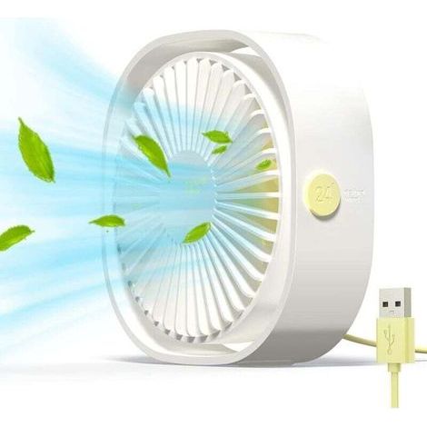 Ventilateur USB Mini Ventilateur Portable Ventilateur Silencieux Ventilateur Bureau 3 Vitesses Réglable Alimenté par USB, pour la Maison et le Bureau(Blanc)