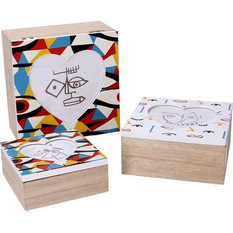 Set 3 Scatole in legno multicolor quadro