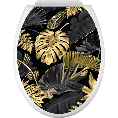 Stickers Abattant WC - Feuilles tropicales - 35x43 cm - Adhésif BRILLANT (1/2)