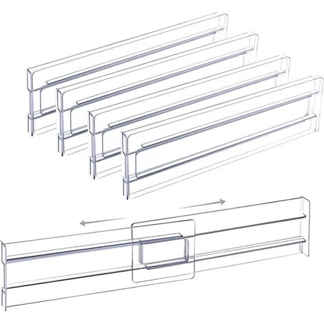 Séparateur De Tiroir Réglable - Organisateur En Plastique Pour Tiroirs - Hauteur 8 Cm - Longueur Réglable 27,5 À 52 Cm - 1 Pièce (1/5)