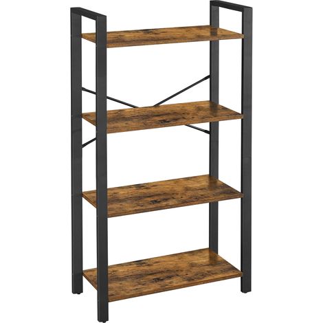 Étagère 4 Niveaux, Bibliothèque, Meuble de Rangement, pour Bureau, Salon, Chambre, 30 x 66 x 120 cm, Style Industriel, Marron Rustique et Noir d'encre (1/5)