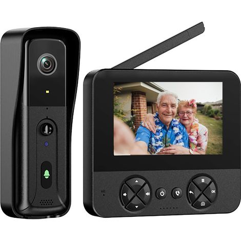 Kabellose Türklingel mit Kamera, 4,3-Zoll-1080P-IPS-Bildschirm, kabellose Video-Türsprechanlage mit PIR-Personenerkennung, kein WLAN erforderlich, Zwei-Wege-Audio, Nachtsicht, wasserdichte Video-Türsp
