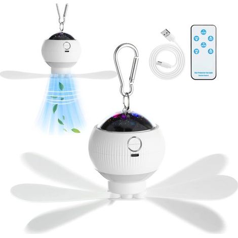 Ventilatore da campeggio 3 in 1 con proiettore di stelle, ventilatore da soffitto ricaricabile, lanterna a LED con telecomando, montabile a parete per campeggio, W (1/5)