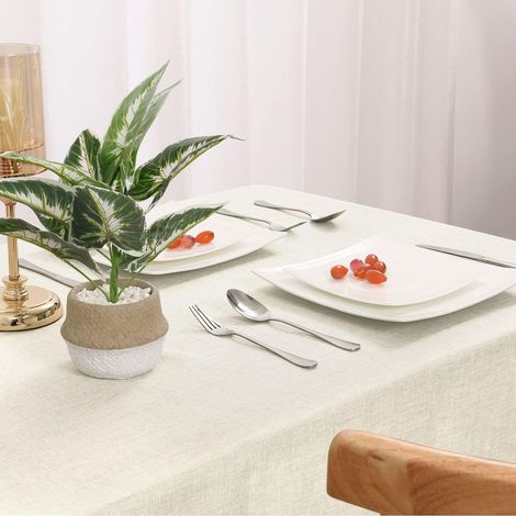 Tischdecke Leinenoptik wasserabweisend 135x160 cm Creme rechteckig