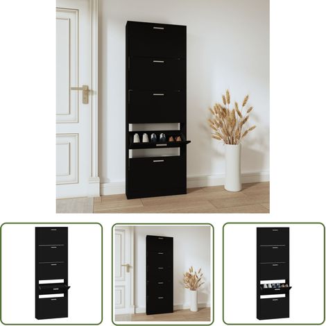 The Living Store Armoire à chaussures Noir 59x17x169 cm Bois d'ingénierie - Meuble Range Chaussure - Armoire Chaussure - Rangement Chaussure - Placard Chaussure - Commode Chaussure (1/5)