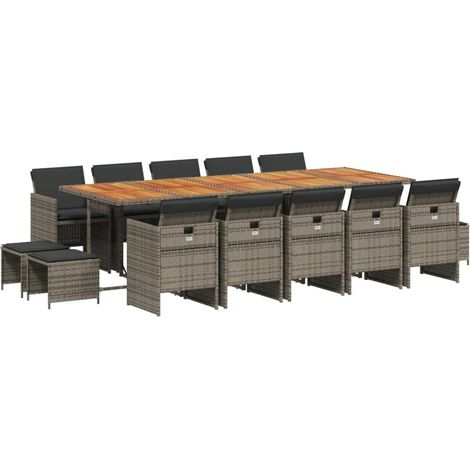 Maison Exclusive - 15-tlg. Garten-Essgruppe mit Kissen Grau Poly (1/5)