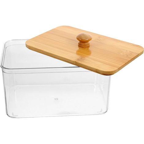 Boîte de Rangement avec Couvercle en Bambou Conteneur Transparent en Pet Organisateur pour Buanderie (1/5)