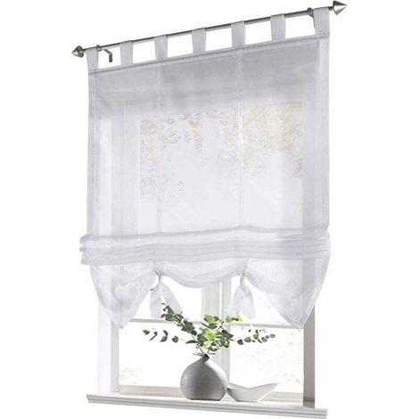 Store bateau 1 pièce avec passants, rideaux, cuisine, transparent, store à passants, rideaux, voile moderne (blanc, LxH 60 x 155 cm)