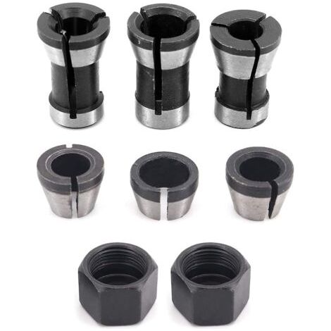 Lot de 8 adaptateurs de fraises à défoncer pour machine à graver électrique 6 mm 6,35 mm 8 mm + 2 pièces (écrou) pour machine à graver, routeur à bois, machine de gravure