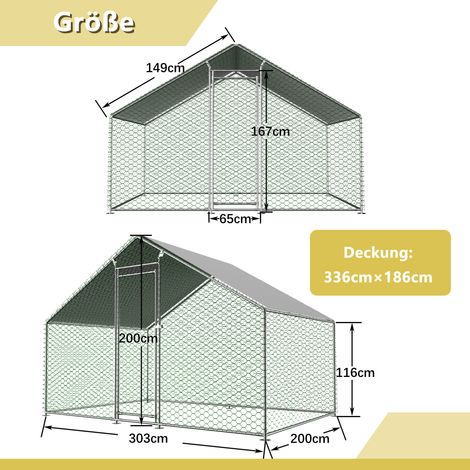 Enclos métallique pour poules 3x2x2m avec bâche PE imperméable et cadenas de sécurité, idéal pour poules, lapins et petits animaux en extérieur